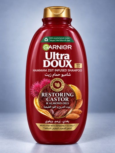 شامبو Garnier Ultra Doux بزيت الخروع لاستعادة قوة الشعر
